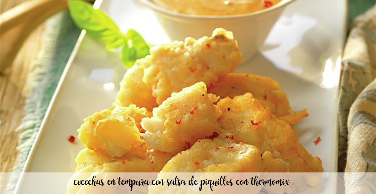 Cocochas en tempura con salsa de piquillos en Thermomix