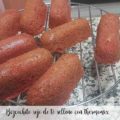 Bizcochito rojo de t&eacute; relleno con thermomix